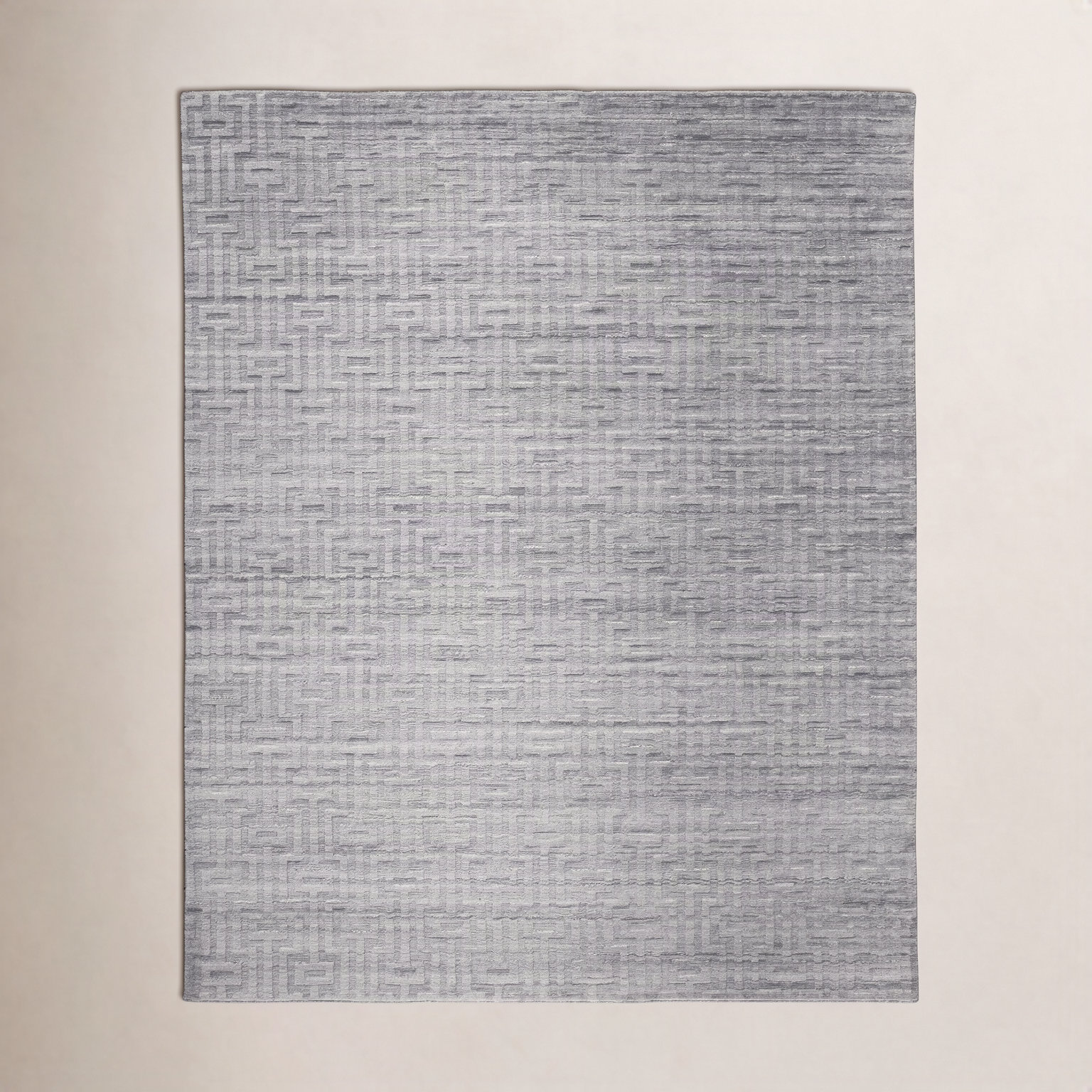 Marcia Fog Gray Hand-Loomed Geometric Silk Rug, Rectangle 8'6" x 11'6"