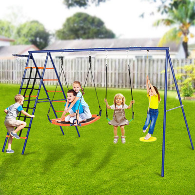 6 in 1 Multifunction Heavy Duty Kids Swing Sets for Outdoor Playground Kids No Maintenance,Rust Free