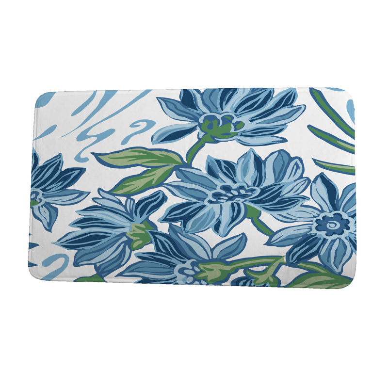 Luker Non-Slip Bath Mat, Blue, 21" W x 34" L
