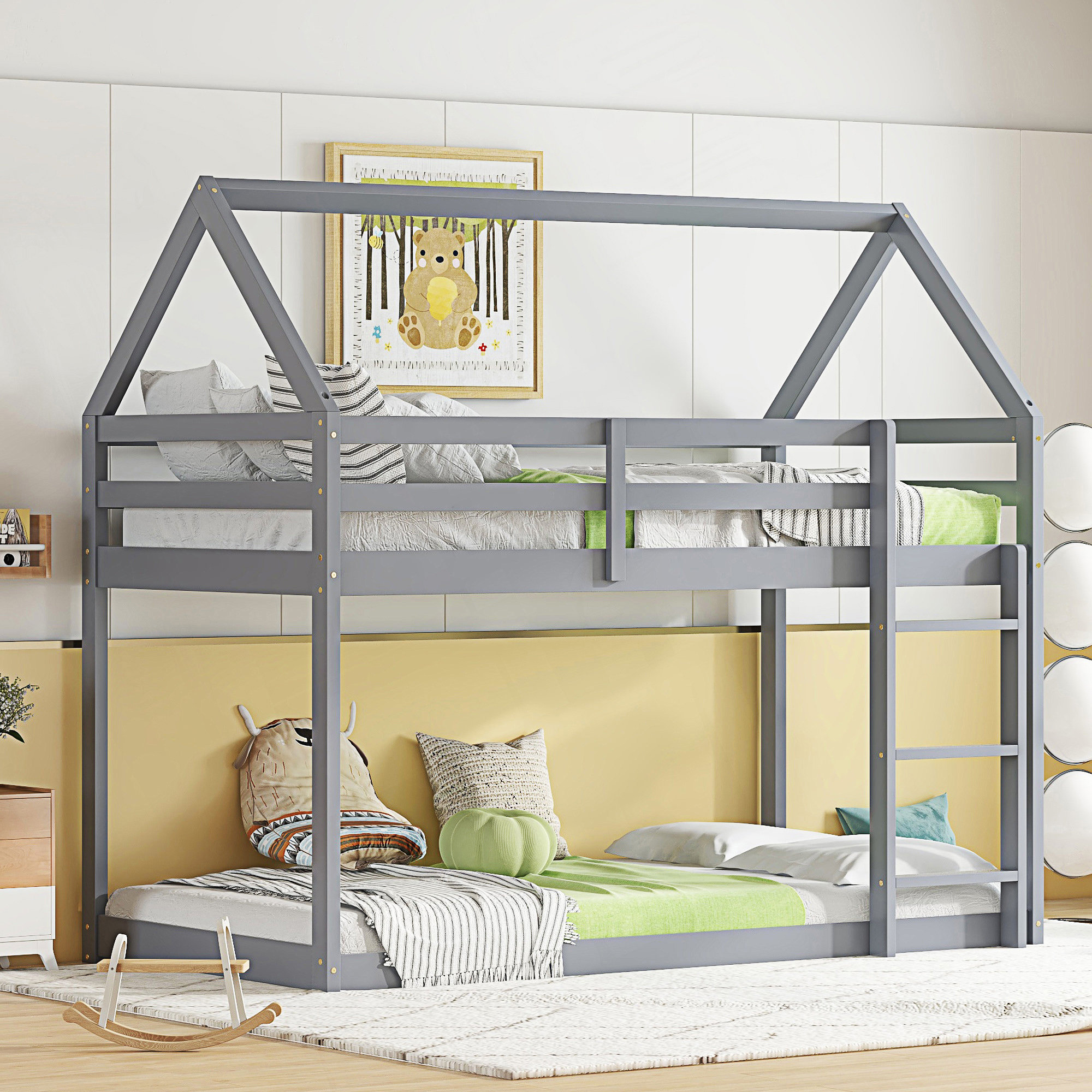 Ophelia & Co. Twin Over Twin Floor Bunk Bed With Ladder And Guardrails ...