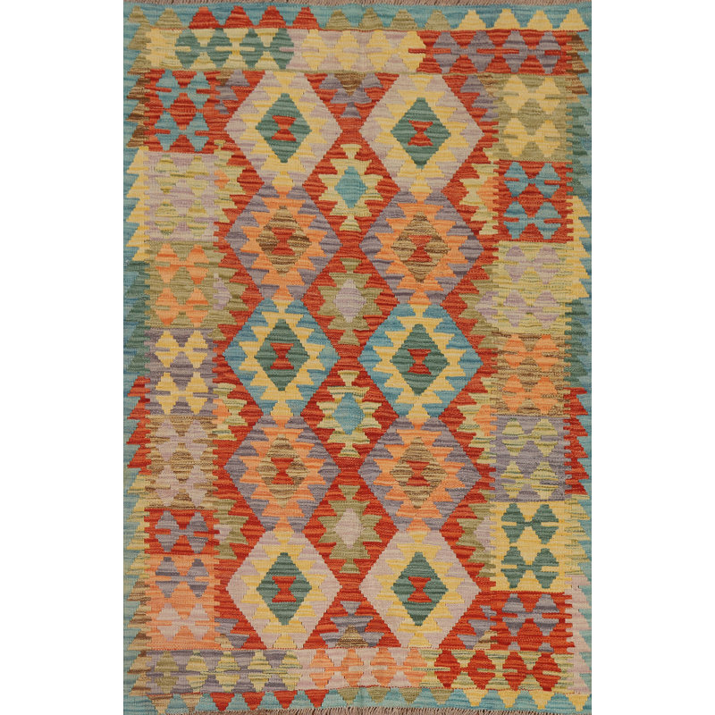 Tapis géométrique réversible kilim 4 x 6