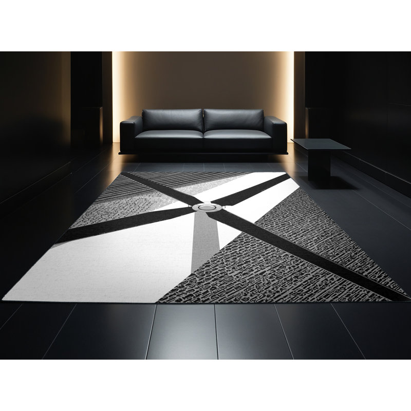 Tapis gris et noir à motif géométrique doux et moelleux Turett, 5 x 8