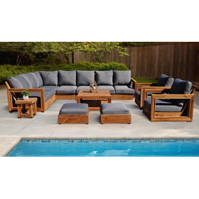Chatsworth Teak 9 - Person Patio Conversation Sets with Sunbrella® Cushions