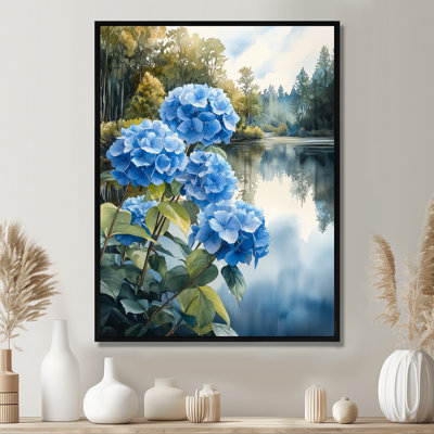 Hortensias à la ferme, étang - hydrangées, art mural pour le salon