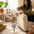 D14X24" Black And Gold Aluminum Side Table With Delicate Pomegranate Design