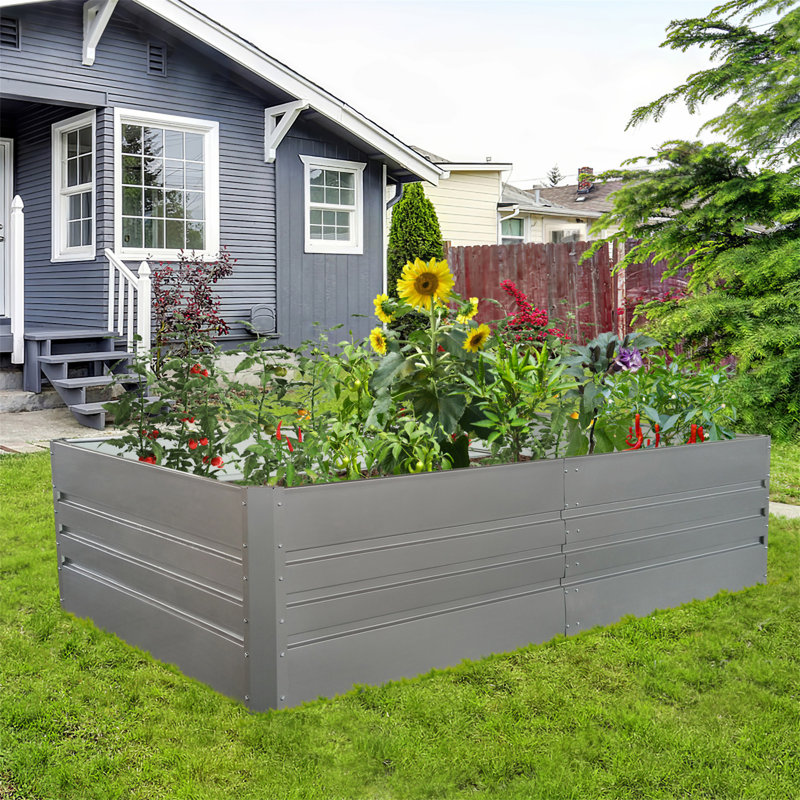 8 po x 4 pi 2 pi jardin en métal, Gris, H 22 po x l 94,5 po x P 47,2 po