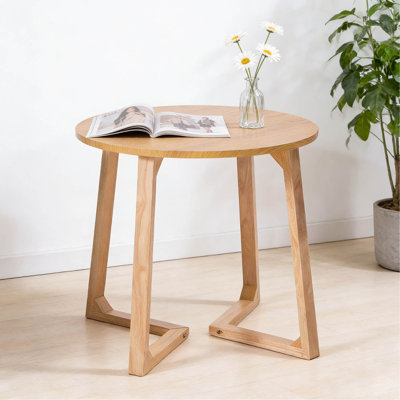 Table de bout ronde 24 po, canapé de style Mid-Century moderne en bois massif avec pieds en forme de V, petite table basse pour petit salon, table de chevet pour chambre à coucher