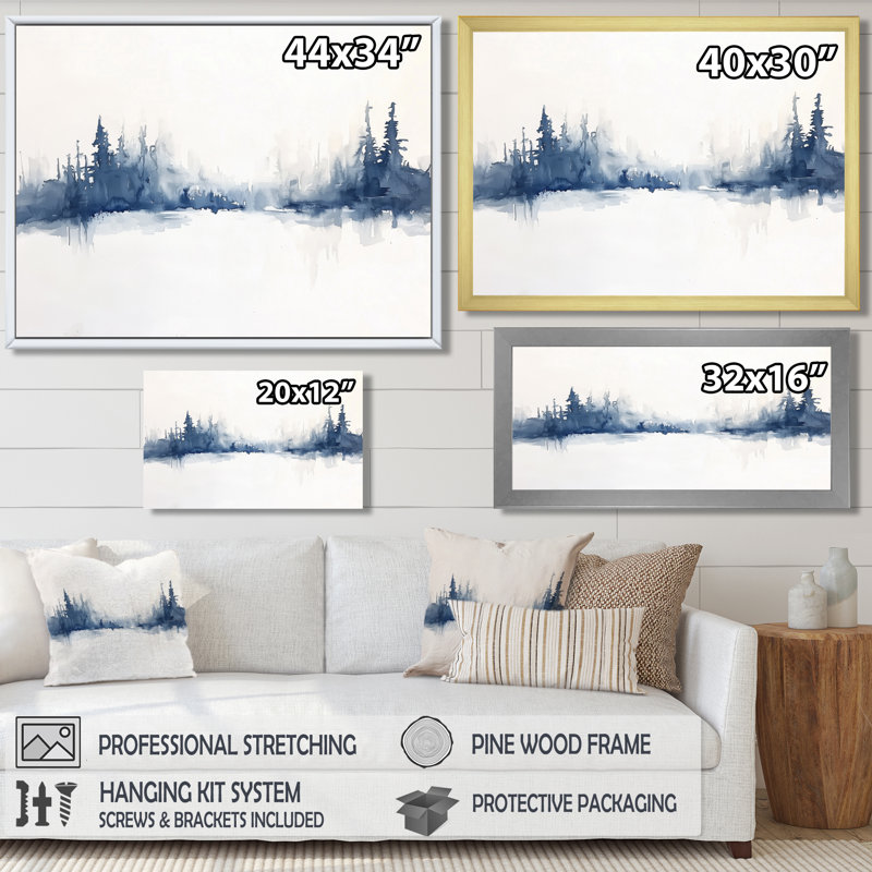 «Winter Lake Silence Landscape I», art mural paysage d'hiver, Picture Framed Print, Black, 12" H x 20" W