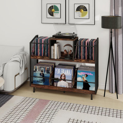 Support pour tourne-disque avec rangement en vinyle