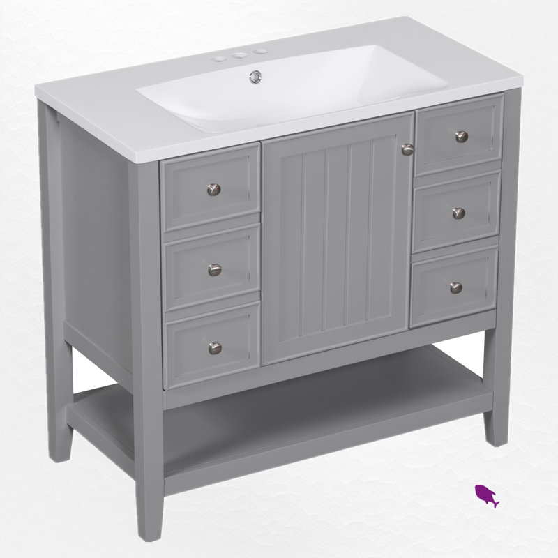 Meuble-lavabo simple 36 po avec comptoir, Gris