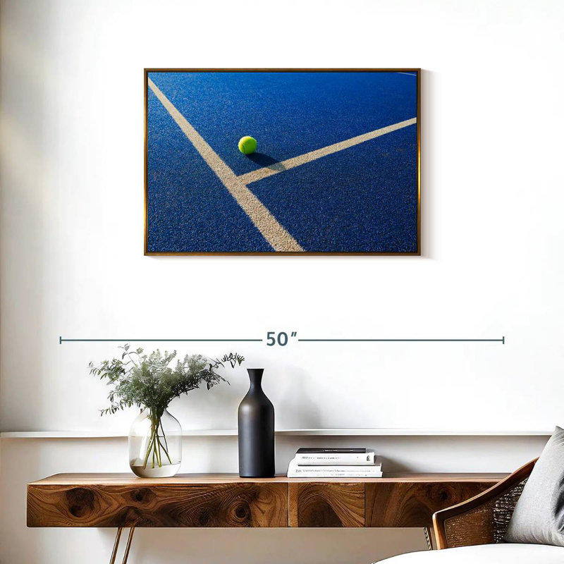 Tennis Court Ball, Floating Frame Gold, 31" X 21"