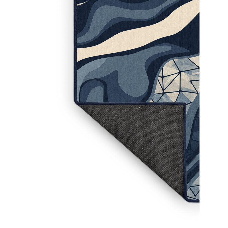 Soft Plush Clybourn Cupcake Modern Abstract Area Rug in Grey – Navy Binding, 3 X 5