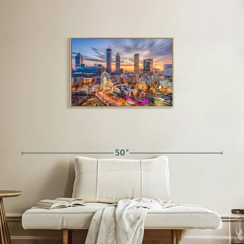 Atlanta Twilight Sky, Cadre flottant en bois naturel, 31 po x 21 po