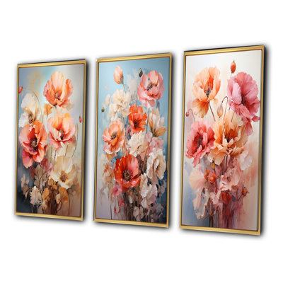 " Coral Poppies Romantic Impression " 3 - Pieces