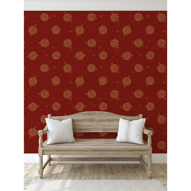 Rouleau de papier peint à motif de marguerites pressées L 33 pi x l 20,5 po Yuki Osada, Rouge Caliente