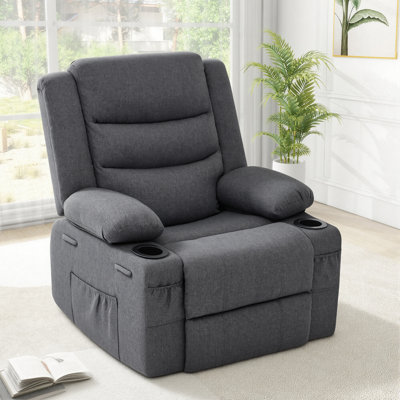 Extendable Armrest Swivel Glider Chair, 360° Rotation Rocking Chair With Cup Holders & Side Pockets