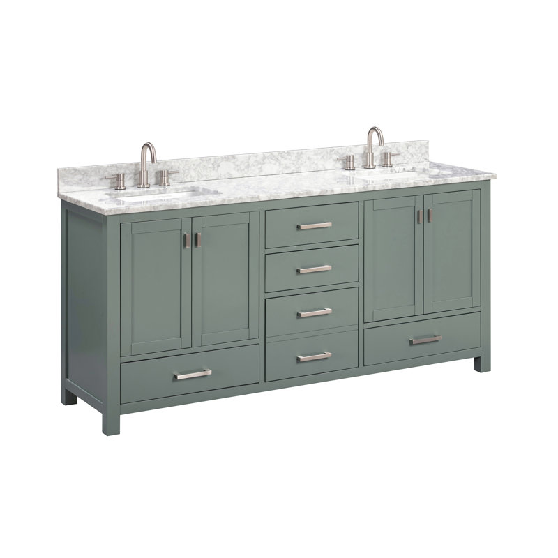 Modero 73" Double Bathroom Vanity Set, 72" , Carrara White, Smoke Green