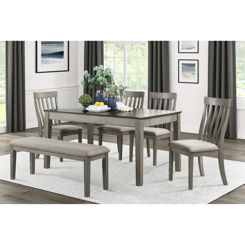 Banc rembourré en tissu pour salle à manger avec finition en tissu d'ameublement gris et bois, Gris