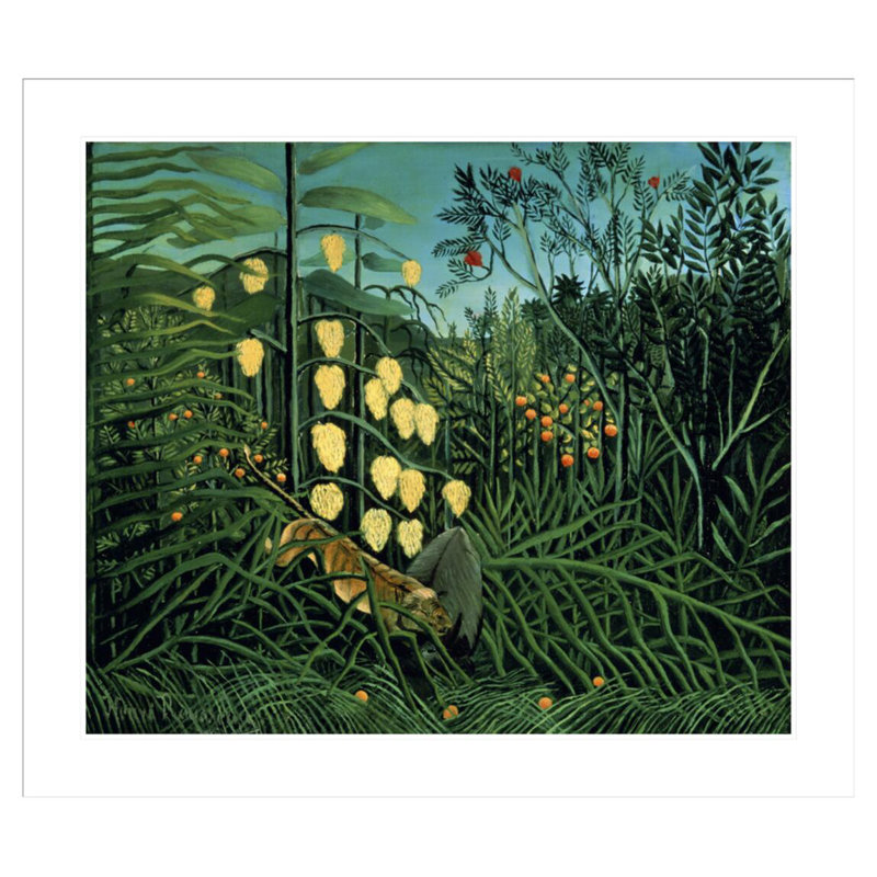 «Tropical Forest: Battling Tiger and Buffalo» par Henri Rousseau, impression giclée sur cadre, H 33,5 po x l 38,48 po