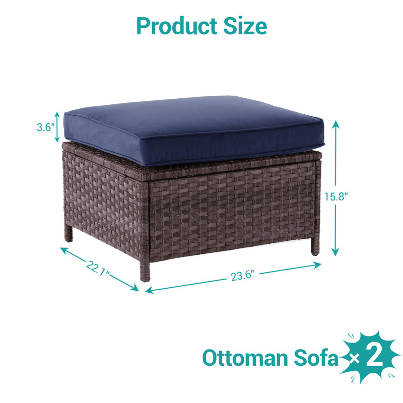 Repose-pieds d'extérieur avec coussin (ensemble de 2), Marine, Brun