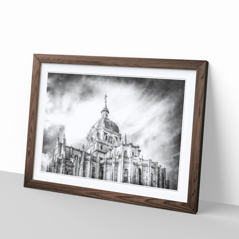 Almudena Cathedral In Madrid Spain - Single Picture Frame Painting on MDF, Walnut, 62cm H x 91cm W x 2cm D