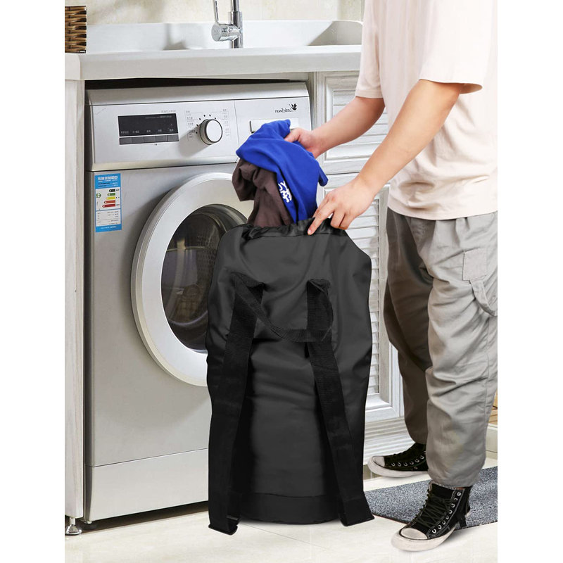 Backpack Laundry Bag With Shoulder Straps And Mesh Pocket Durable Nylon Clothes Hamper Bag With Drawstring Closure