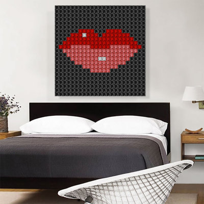 «Red Lips Emoticon Jewel Pixel», impression sur toile tendue