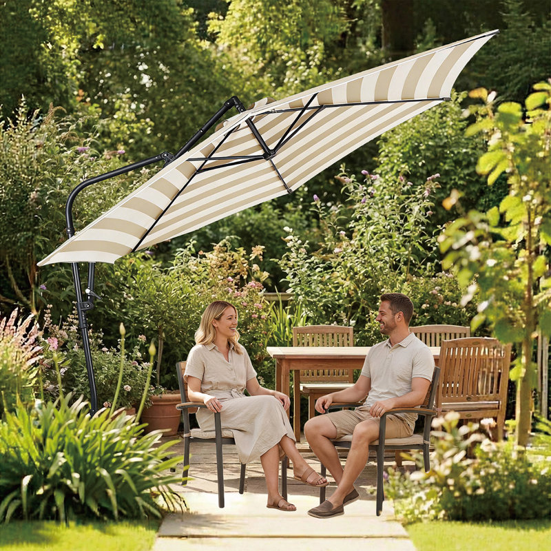 Parasol de patio décalé de 10 pi, inclinaison manuelle, manivelle à 360 °, ventilé, résistant au vent pour le marché