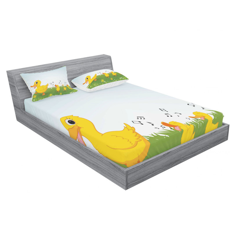 Ensemble de draps Mother Duck and Babies, Ensemble de drap pour grand lit avec drap-housse