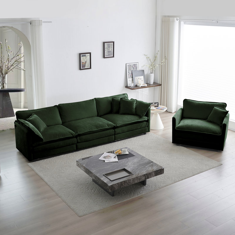 Ensemble de canapé modulaire 2 pièces, ensemble de canapés modulaires de salon, canapé à assise profonde pour salon, 1 + 3 places en chenille
