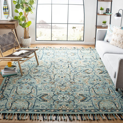 Jahiem Oriental Handmade Tufted Wool Blue/Ivory Area Rug