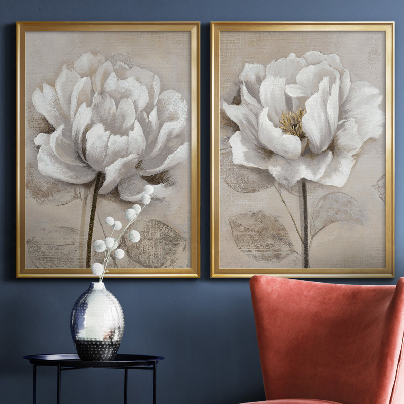 "Soft White I" 2-Piece Painting Print Set, Picture Framed Canvas Without Mat, 26.5" H x 73" W, Gold