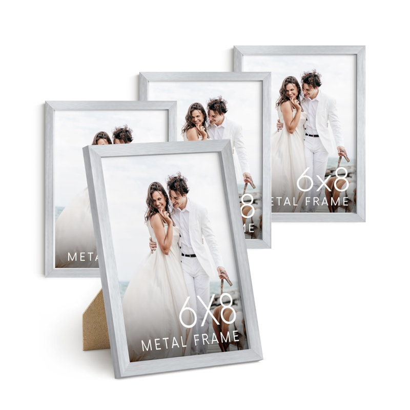 Cadre photo en métal, Argent, L 6 po x H 8 po