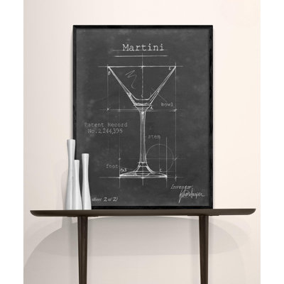 «Vintage Martini Glass Blueprint Decor», art mural «Blue cocktail», œuvre d'art en verre martini sec noir et blanc, idée de décoration de bar