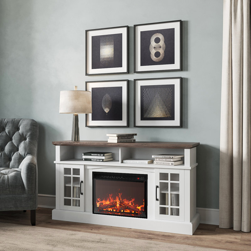  Meuble télé Kehaulani Traditional, Blanc / brun