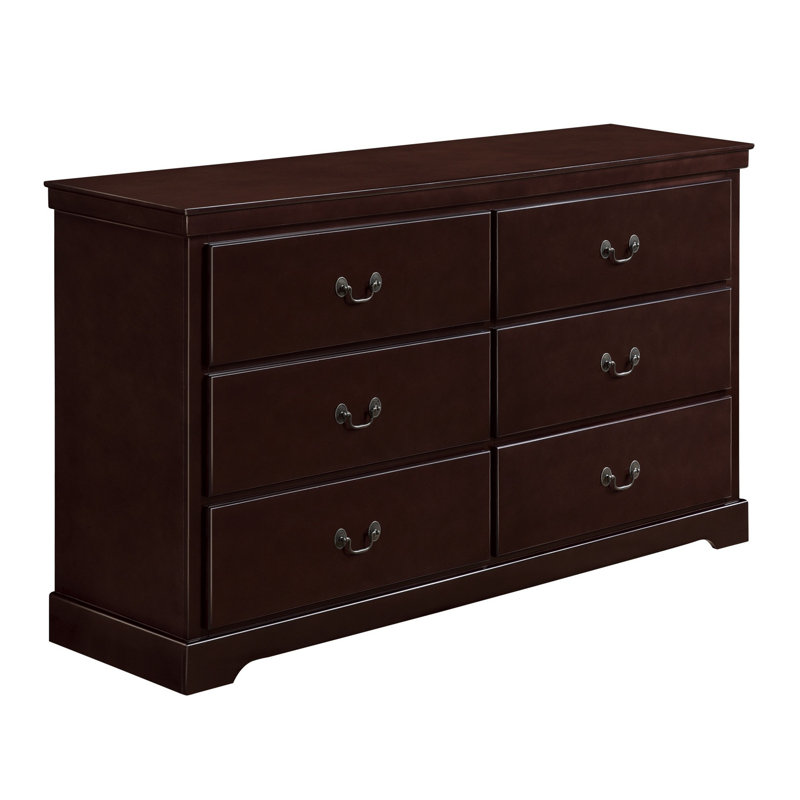 Commode double 6 tiroirs Reith, Brun cerisier