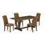 Ensemble 9 pièces avec un magnifique petit plateau de table Jacobean patiné et 8 chaises de salle à manger en peau de mouton avec têtes de clous et boutons capitonnés, finition noire brossée-944329207-944610694