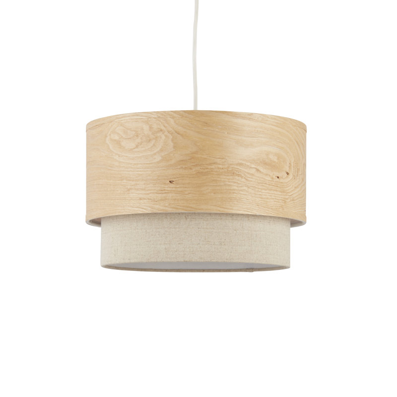 22.5cm H Veneer, Fabric And Plastic Traditional in Natural Wood, Linen And White