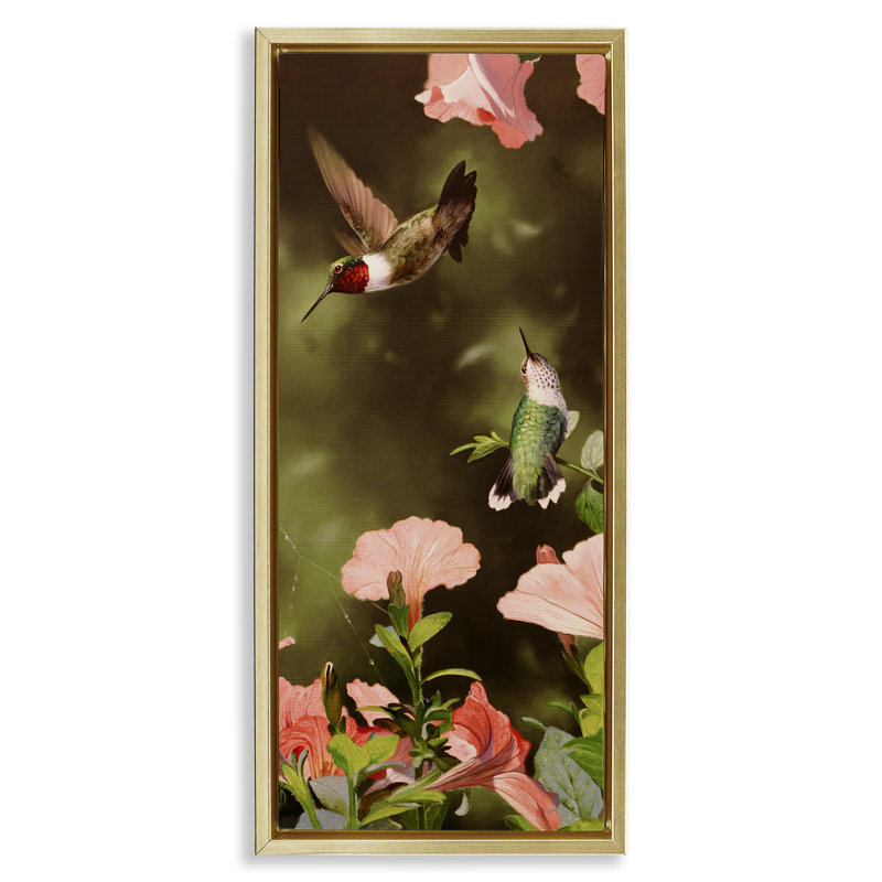 «Two Fluttering Hummingbirds», art mural encadré par Mark Kelso, H 25 po x l 11 po, Cadre flottant orme Montalcino