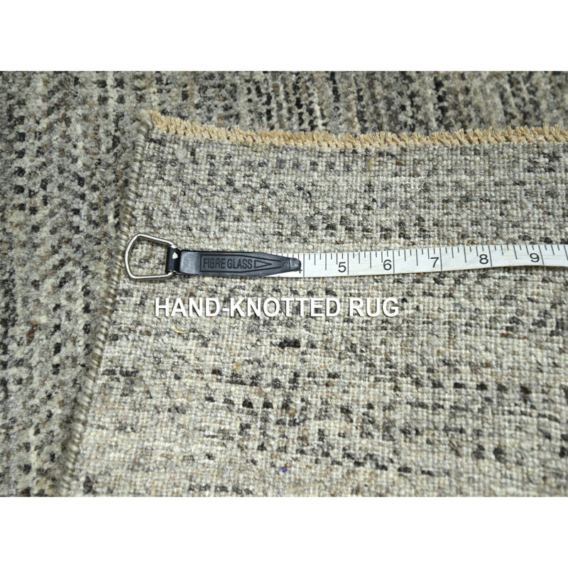 2 pi x 3 pi beige, noué à la main, motif d'herbe moderne, ton sur ton, laine naturelle non teinte, tapis, échantillon, tapis oriental