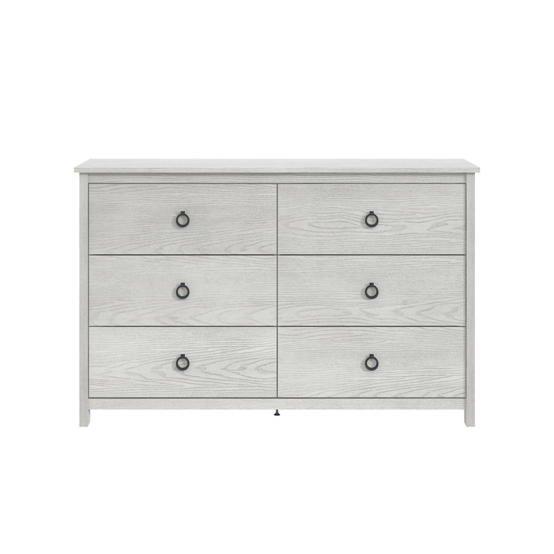 Mucci Transitional 47"W 6 Drawer Dresser, Antique White Oak
