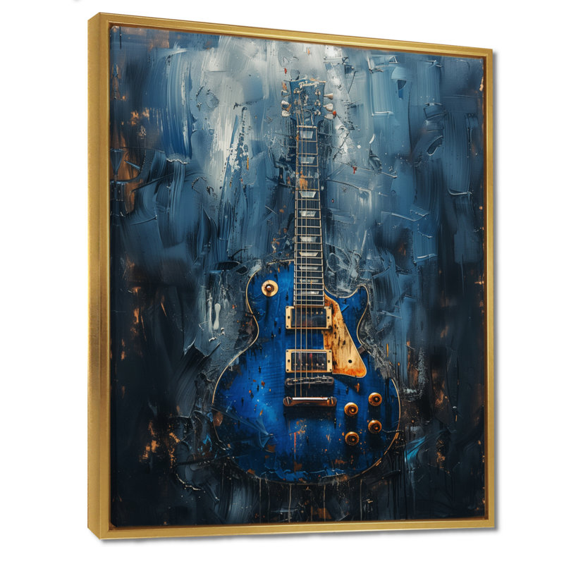 Décoration murale déesse de la guitare bleue - musique Jazz, Cadre flottant doré, 40" H x 30" W