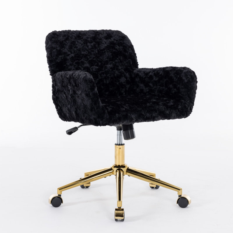Fauteuil de bureau, fauteuil de bureau à poils de lapin artificiel, chaise de bureau pivotante, fauteuil de coiffeuse, Noir