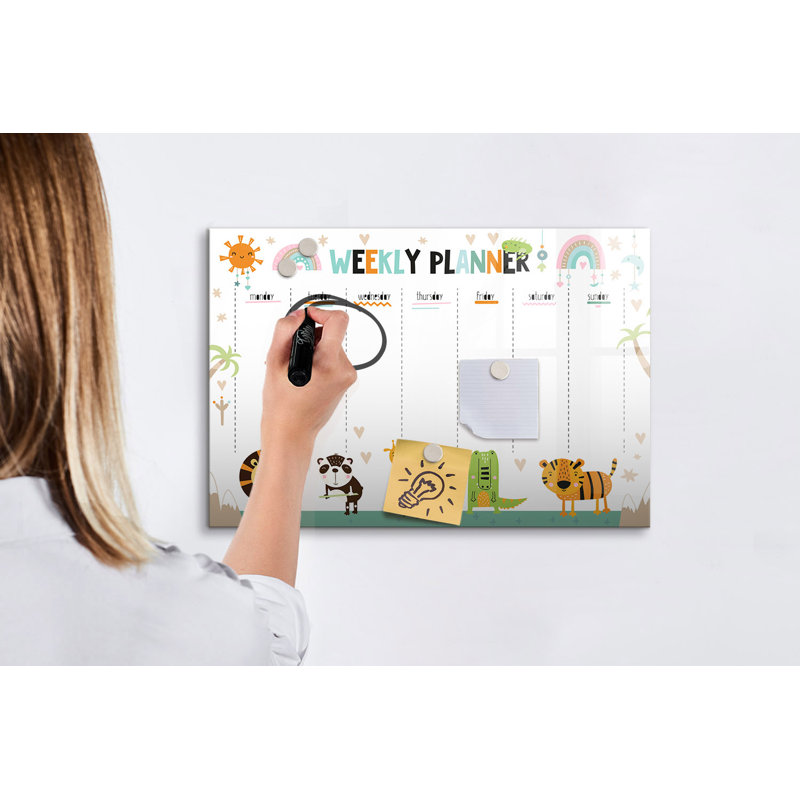 Magnetic Memo Board Whiteboard - 90 x 60 cm - With Marker and Magnets - Planer weekly animals, 40cm H x 60cm W x 2cm D
