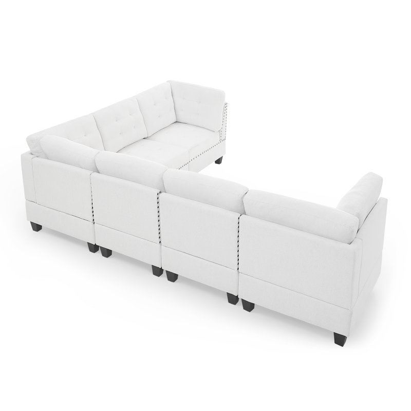 Canapé modulaire réversible en coin Behm, Chenille ivoire