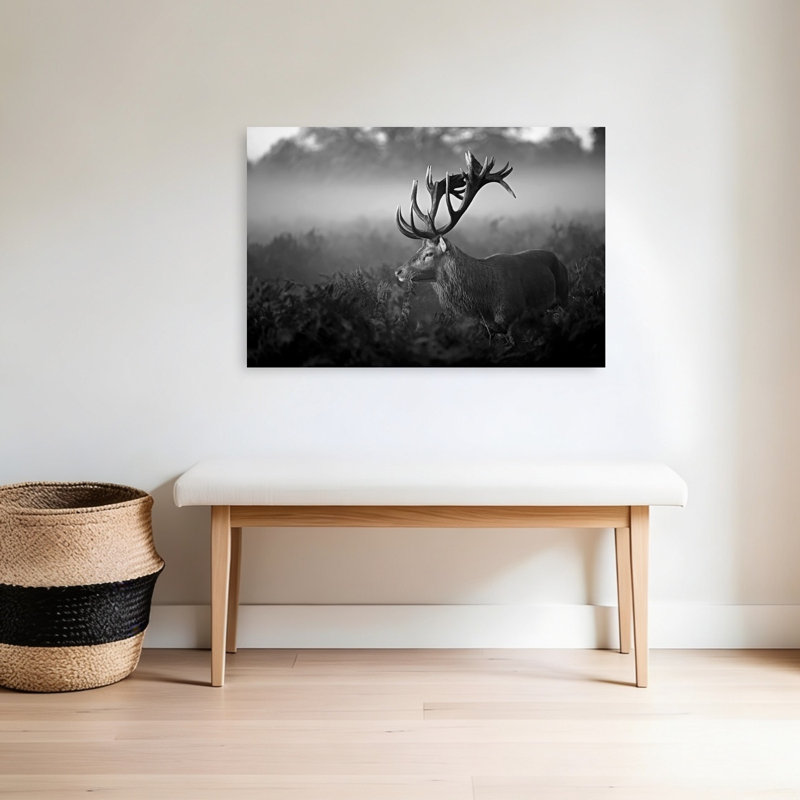 Impression d'art mural majestueux, cerf dans la brume, sérénité abstraite sereine, forêt naturelle, 24" H x 36" W