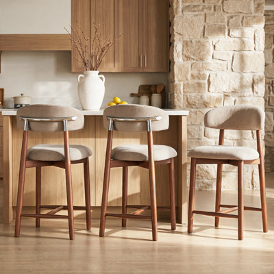 Ensemble de tabourets de bar en bois massif de 3,25 po de couleur kaki de hauteur comptoir, fabriqué en bois massif et en tissu, idéal pour les îlots de cuisine et les bars à domicile