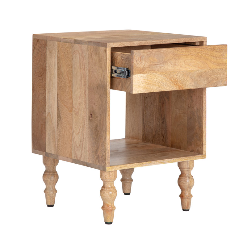 Barroso 1 Drawer Solid Wood Nightstand with Open Storage Shelf, Natural