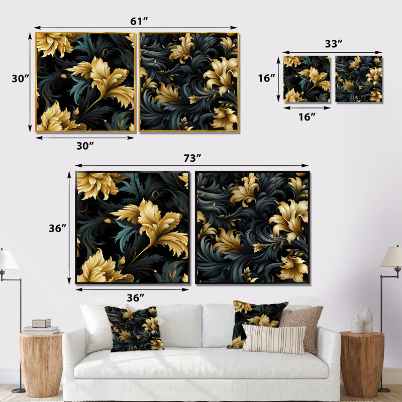 Forslund - Abstract Botanicals, ensemble de 2 reproductions d'art sur toile, Cadre noir, H 16 po x l 33 po x P 1 po