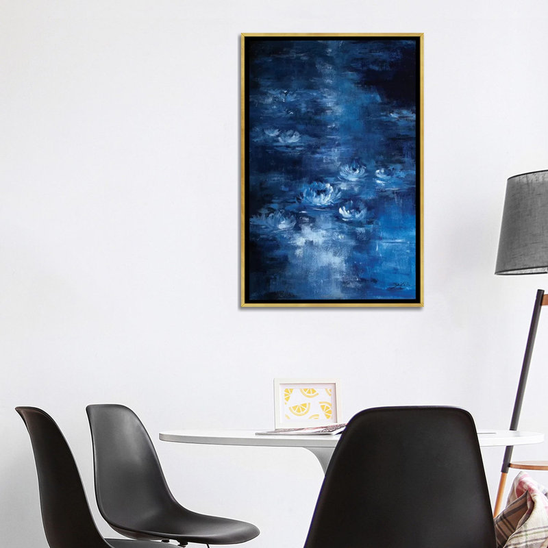 Lis de lune par Debi coules-reproduction d’art, H 40 po x l 26 po x P 1,5 po, Toile encadrée d'or, Pas de tapis